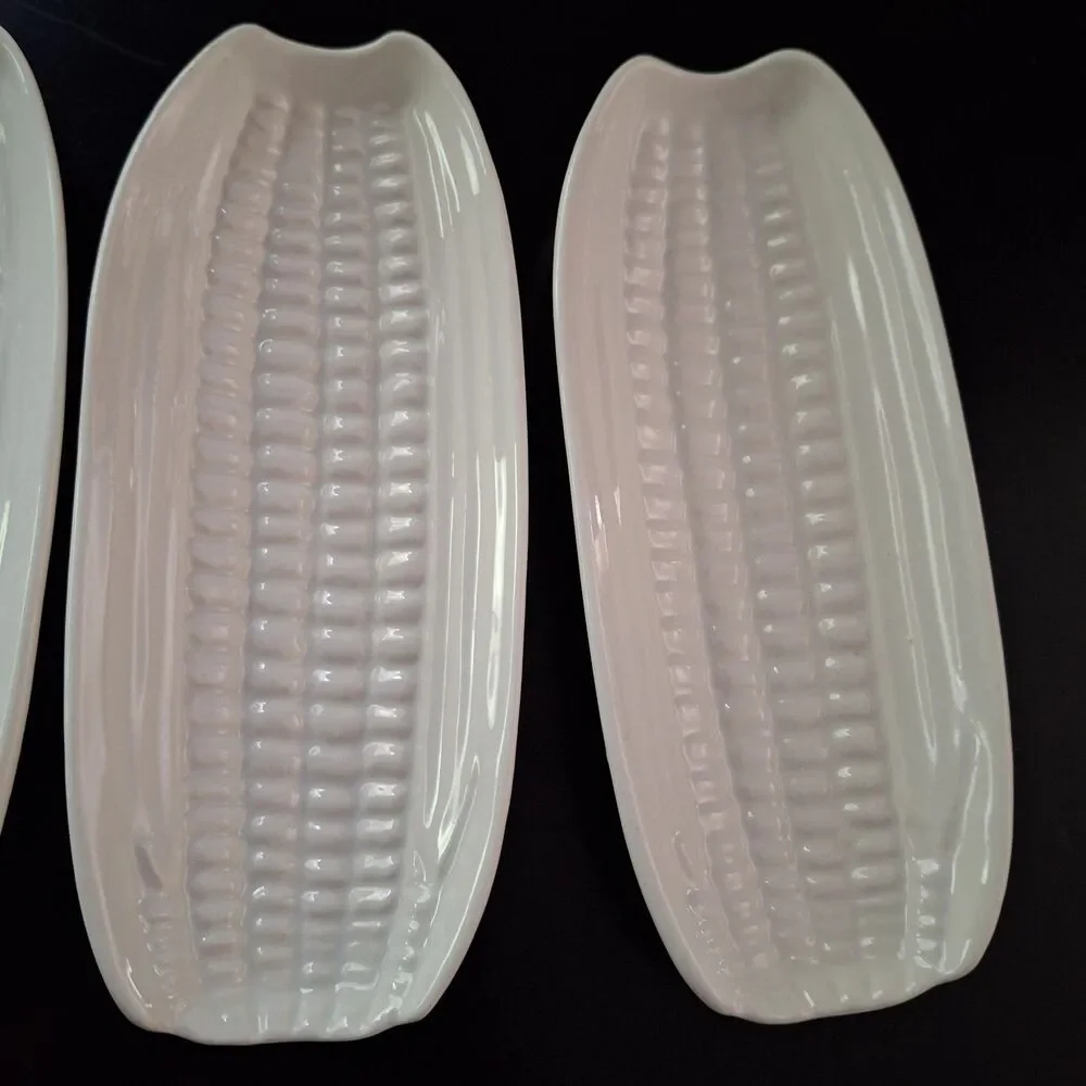 Bordallo Pinheiro White Ceramic Corn Cob Holders set of 4 Made in Portugal